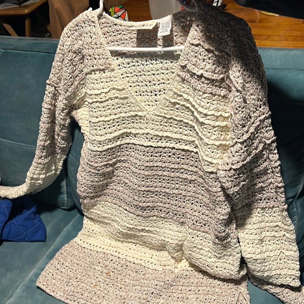 MixIt Crochet Knit Sweater Gray/White Size M